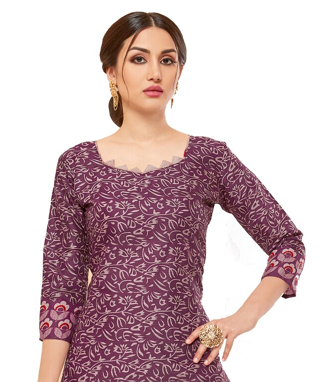 Viva N Diva Dark Purple Colored Cotton Printed Office Salwar Suit Dress Material
